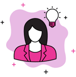 woman with lightbulb by head for brainstorming