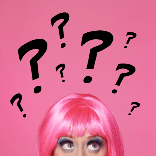 woman with pink hair on a pink background with question about how to create a company name that sticks